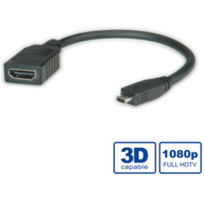 Roline VALUE HDMI High Speed kabel sa mrežom, TIP A (F) - TIP D (M), 0.15m  -11.99.5584